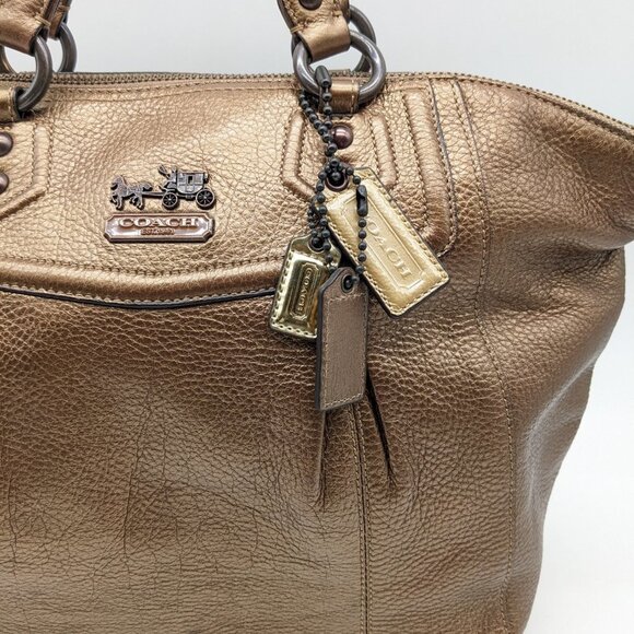 COACH  pebbled genuine leather metallic satchel shoulder bag purse - Copper - Picture 4 of 16